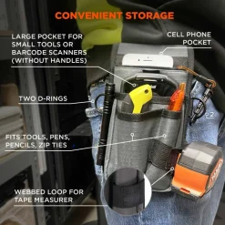 ergodyne Arsenal 5568 Belt Loop Tool Pouch with Device Holster, 4 Compartments, 5 x 2 x 8.5, Polyester, Gray