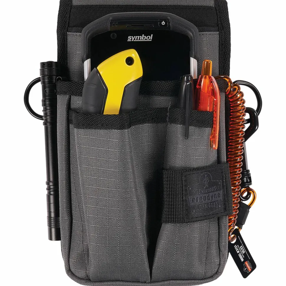 ergodyne Arsenal 5568 Belt Loop Tool Pouch with Device Holster, 4 Compartments, 5 x 2 x 8.5, Polyester, Gray