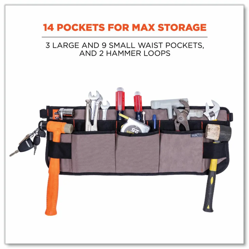 ergodyne Arsenal 5707 Canvas Waist Apron, 14 Compartments, 25.5 x 34, Canvas, Gray