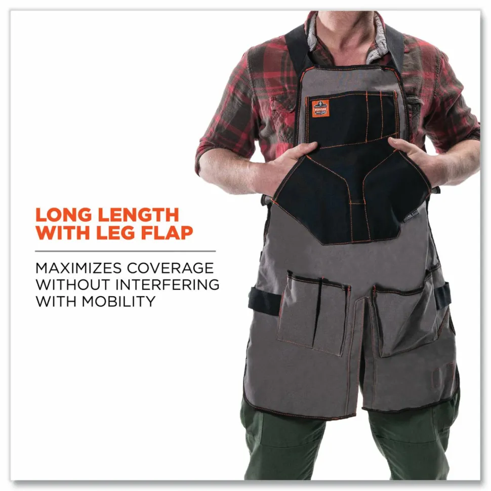 ergodyne Arsenal 5705 Extended Length Canvas Tool Apron, 13 Compartments, 25.5 x 34, Canvas, Gray