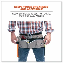 ergodyne Arsenal 5706 13-Pocket Waist Apron, 13 Compartments, 23 x 9, Canvas, Gray