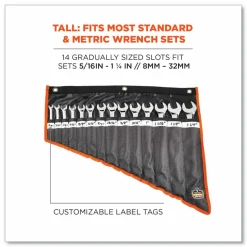 ergodyne Arsenal 5873 Polyester Wrench Roll Up, 14 Compartments, 26.5 x 5, Polyester, Black