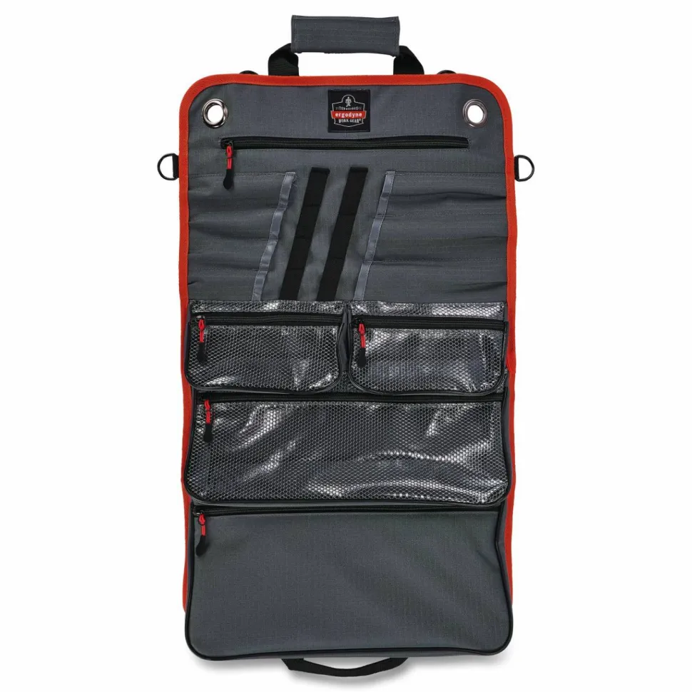 ergodyne Arsenal 5874 Roll Up Tool Bag with Zipper Pockets, 5 Zippered Pockets, 7 Tool Slots, 1 x 27 x 16, Polyester, Gray