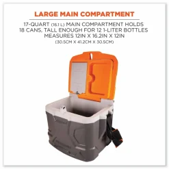 ergodyne Chill-Its 5170 17-Quart Industrial Hard Sided Cooler, Orange/Gray, 30/Pallet