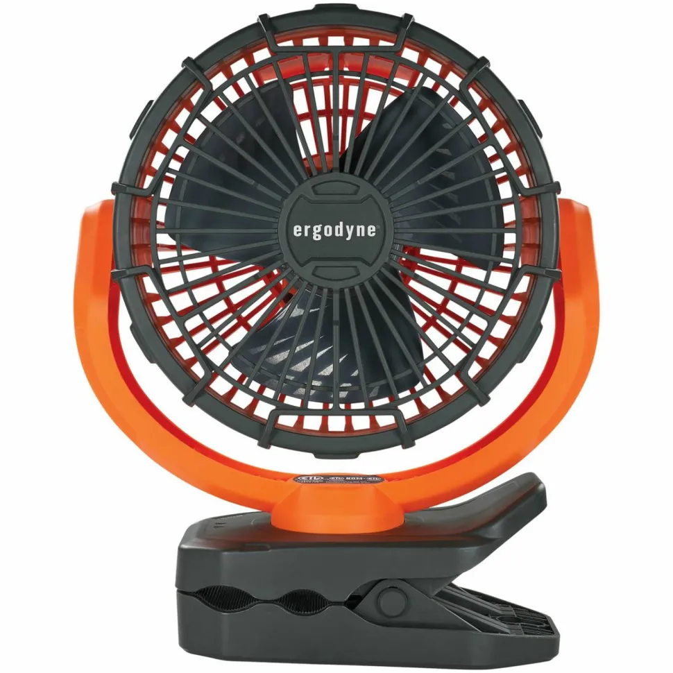 ergodyne Chill-Its 6090 Rechargeable Portable Jobsite Fan, 9.5", 2 Speeds, Orange/Black