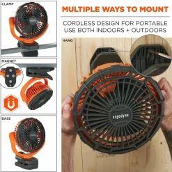 ergodyne Chill-Its 6090 Rechargeable Portable Jobsite Fan, 9.5