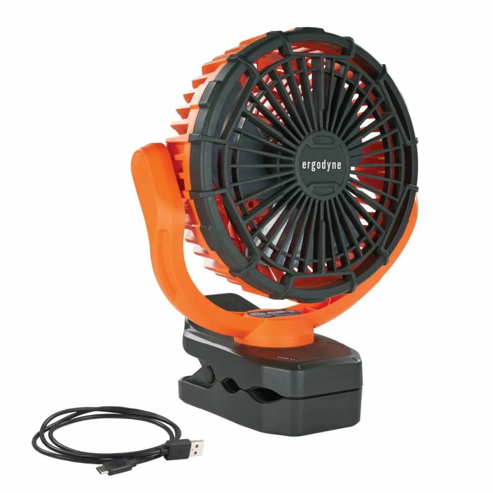 ergodyne Chill-Its 6090 Rechargeable Portable Jobsite Fan, 9.5", 2 Speeds, Orange/Black
