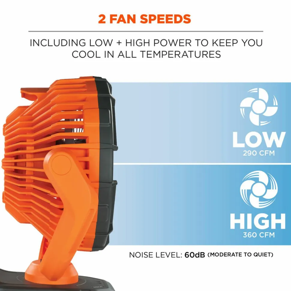 ergodyne Chill-Its 6090 Rechargeable Portable Jobsite Fan, 9.5", 2 Speeds, Orange/Black