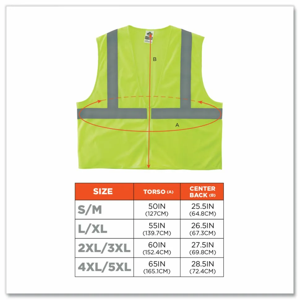 ergodyne GloWear 8205Z Class 2 Super Economy Mesh Vest, Polyester, Lime, Large/X-Large