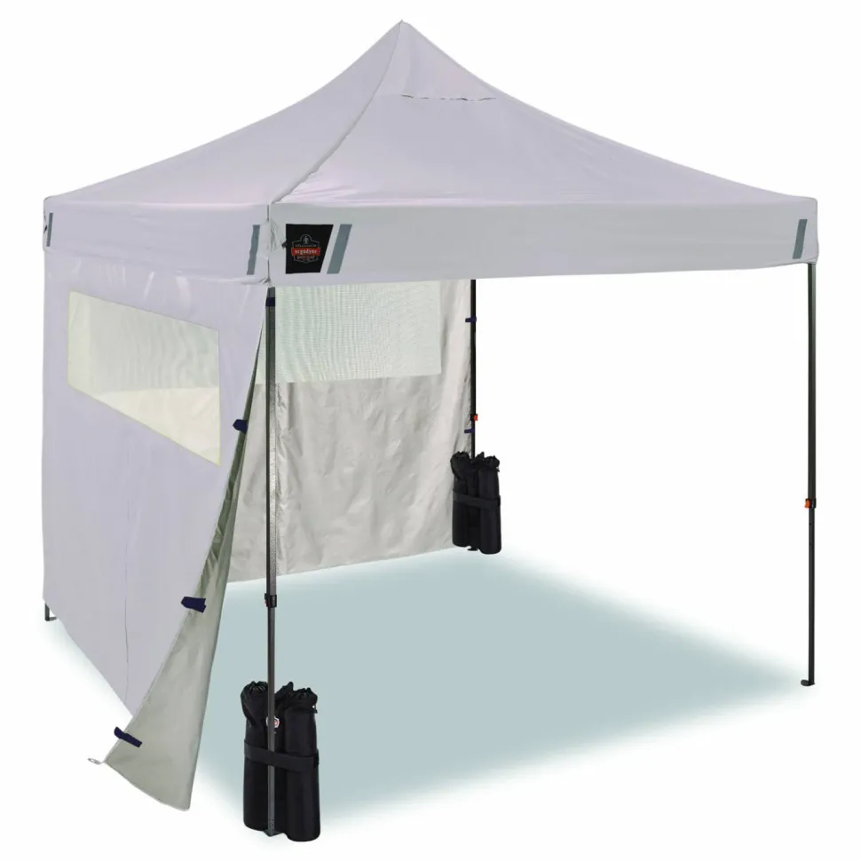 ergodyne SHAX 6056 Heavy-Duty Pop-Up Tent Kit - Mesh Windows, Single Skin, 10 ft x10 ft, Polyester/Steel, White