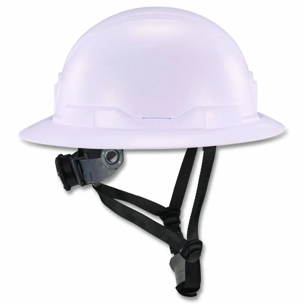 ergodyne Skullerz 8963 Full Brim Class E Safety Helmet, 6-Point Standard Ratchet Suspension, One Size Fits Most (6.5 to 8), White