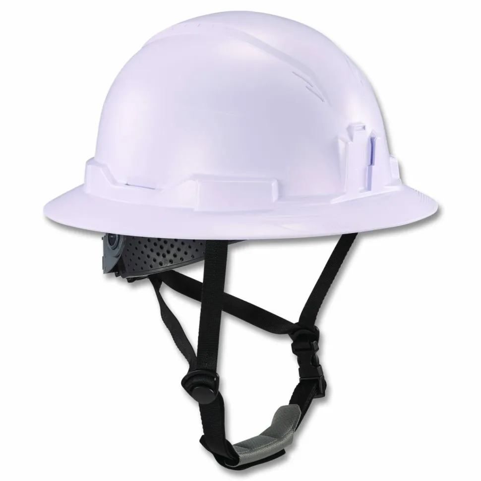 ergodyne Skullerz 8963 Full Brim Class E Safety Helmet, 6-Point Standard Ratchet Suspension, One Size Fits Most (6.5 to 8), White