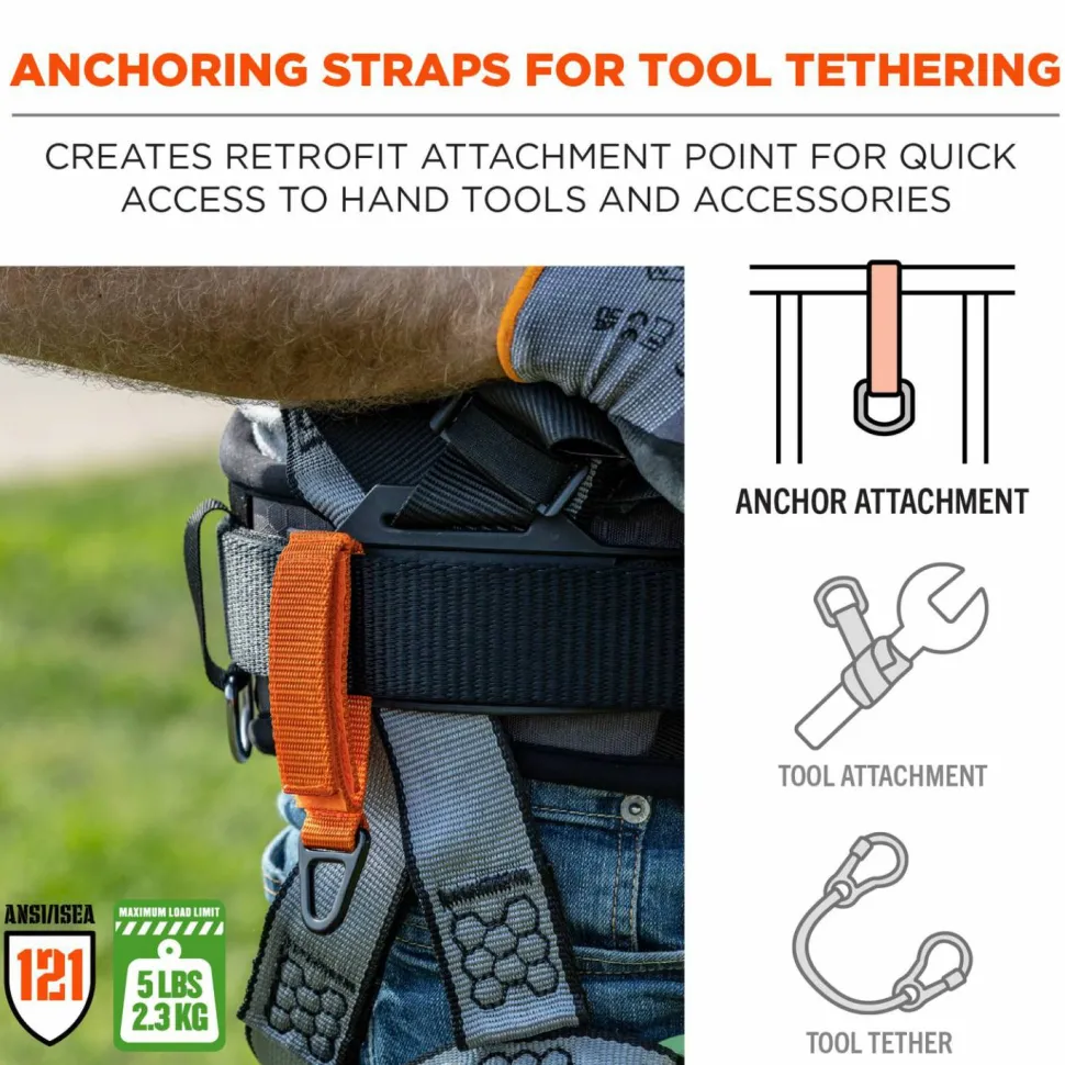 ergodyne Squids 3172 Anchor Strap Hook and Loop Closure for Tool Tethering, 5 lb Max Working Capacity, 5" Long, Orange, 2/Pack