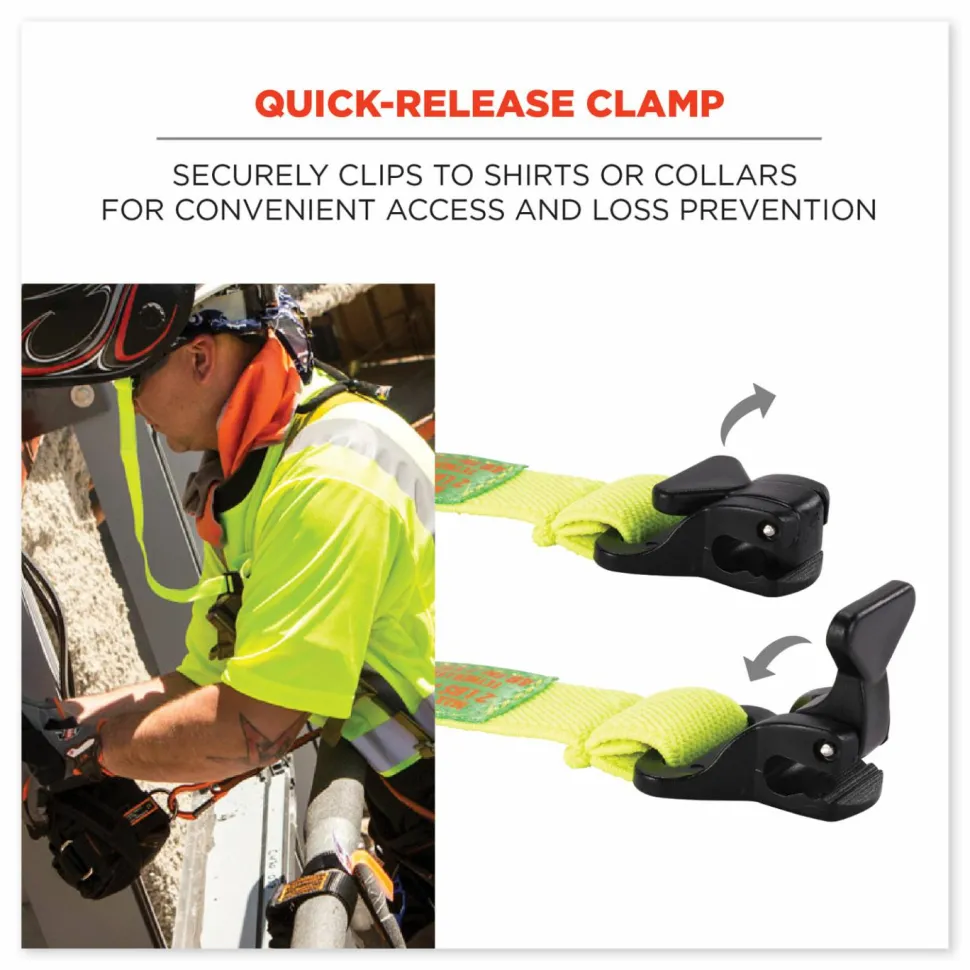 ergodyne Squids 3155 Elastic Lanyard with Clamp, 2 lb Max Working Capacity, 18" to 48" Long, Lime