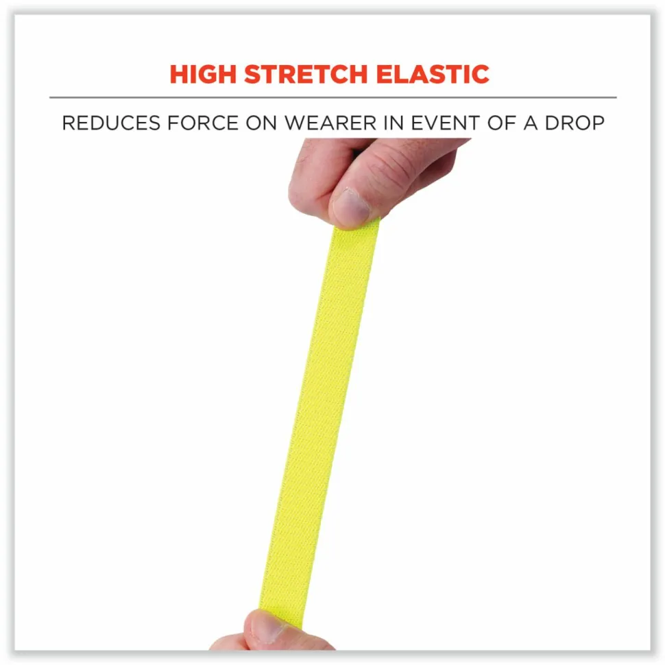 ergodyne Squids 3155 Elastic Lanyard with Clamp, 2 lb Max Working Capacity, 18" to 48" Long, Lime