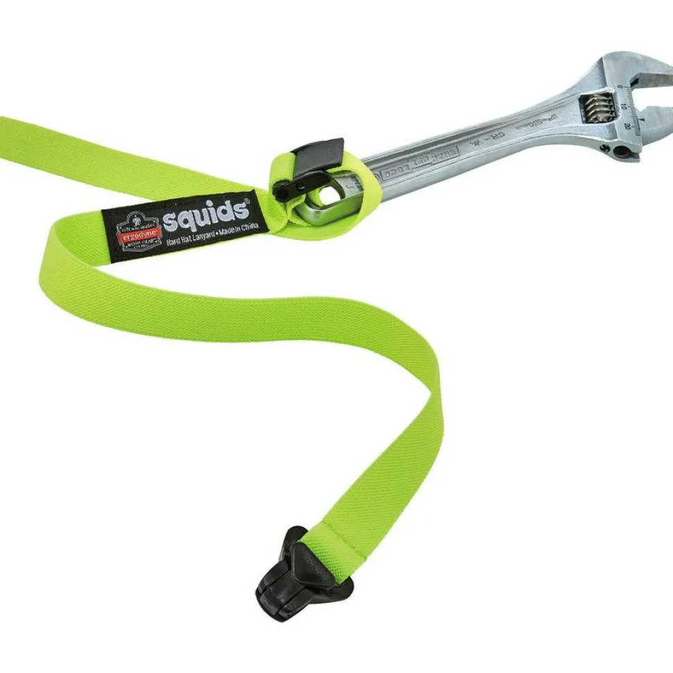 ergodyne Squids 3155 Elastic Lanyard with Clamp, 2 lb Max Working Capacity, 18" to 48" Long, Lime