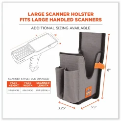 ergodyne Squids 5540 Handheld Barcode Scanner Holster with Belt Loop, Large, 2.75x3.5x8, Polyester, Gray