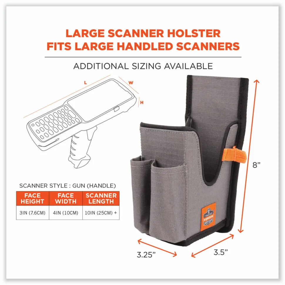 ergodyne Squids 5540 Handheld Barcode Scanner Holster with Belt Loop, Large, 2.75x3.5x8, Polyester, Gray