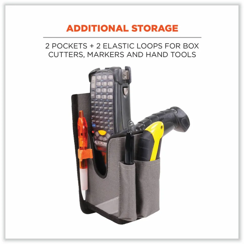 ergodyne Squids 5540 Handheld Barcode Scanner Holster with Belt Loop, Large, 2.75x3.5x8, Polyester, Gray