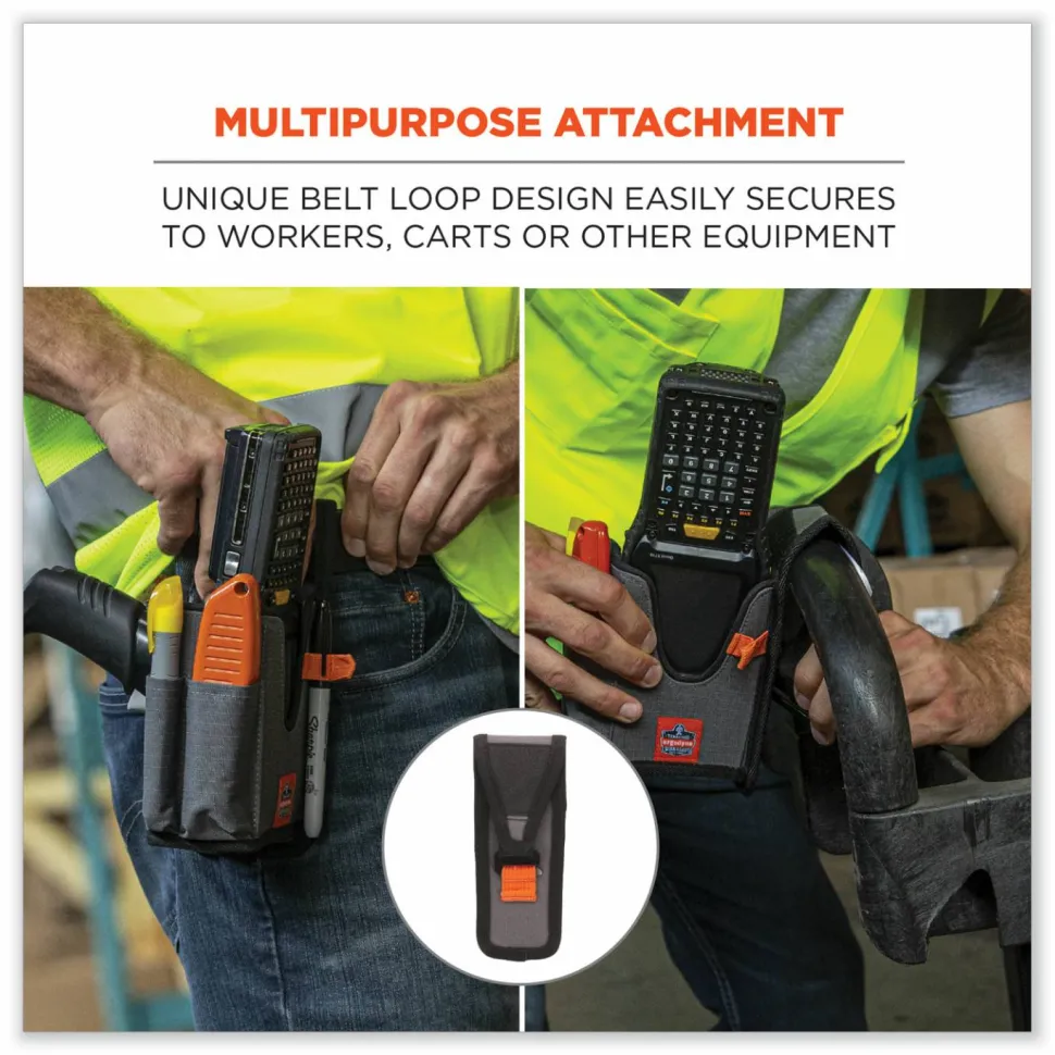ergodyne Squids 5540 Handheld Barcode Scanner Holster with Belt Loop, Large, 2.75x3.5x8, Polyester, Gray