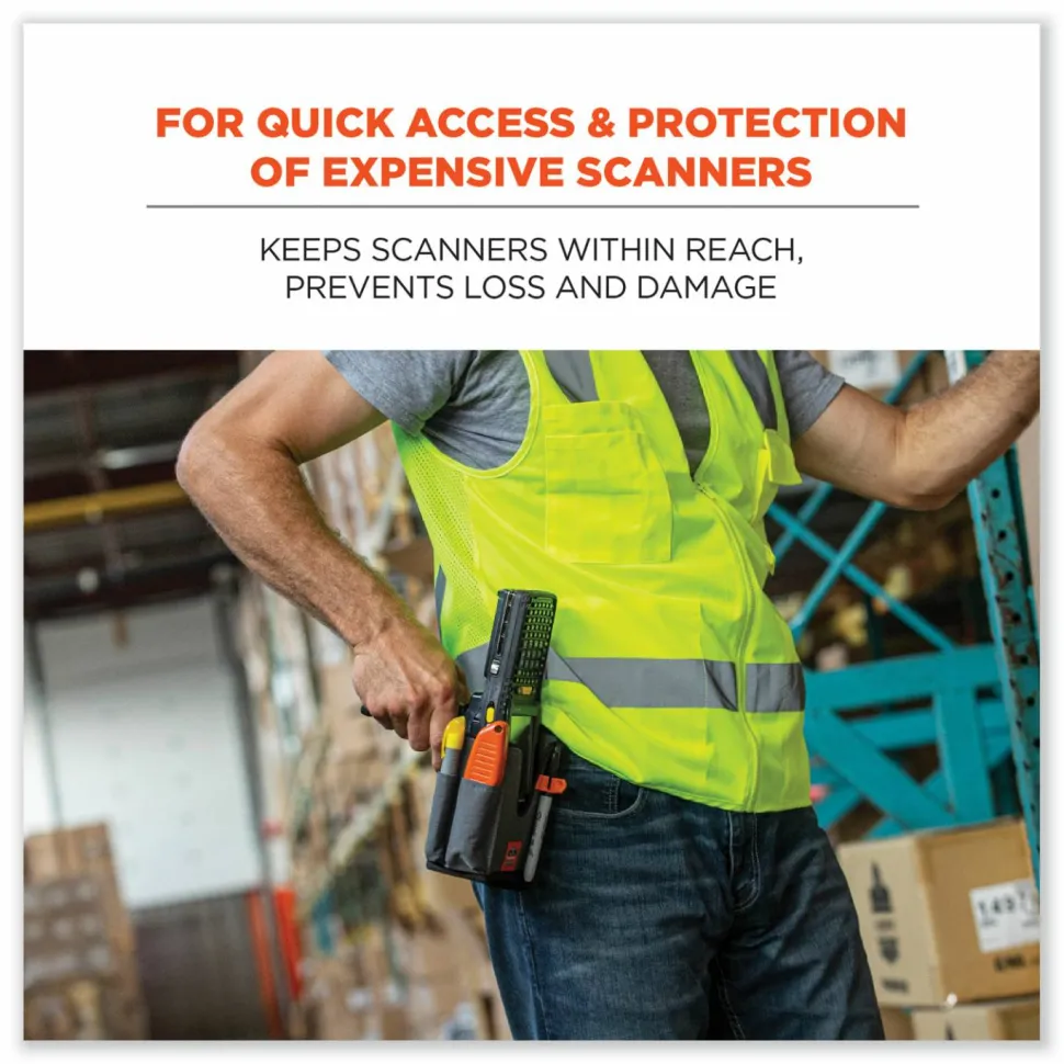 ergodyne Squids 5540 Handheld Barcode Scanner Holster with Belt Loop, Large, 2.75x3.5x8, Polyester, Gray