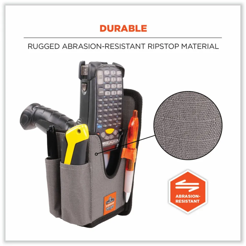 ergodyne Squids 5541 Handheld Barcode Scanner Holster with Belt Clip, Large, 2 Compartments, 2.75 x 3.5 x 8, Polyester,Gray