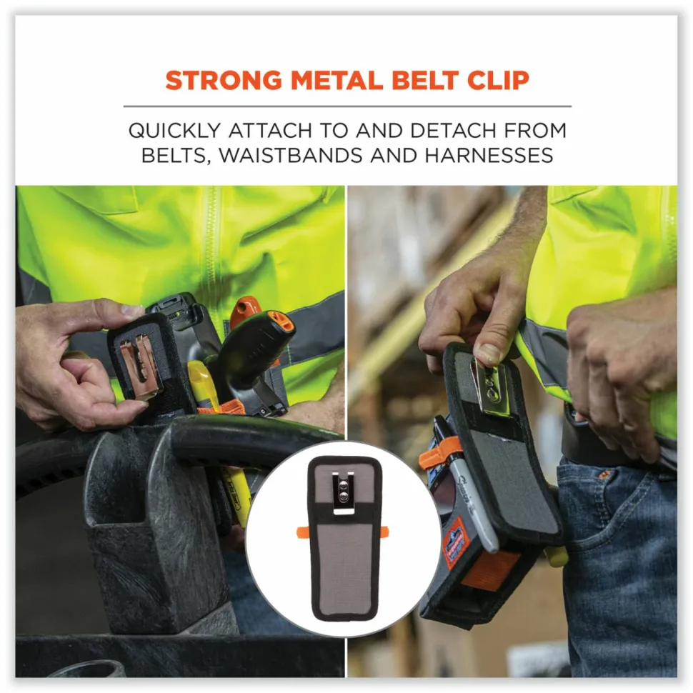 ergodyne Squids 5541 Handheld Barcode Scanner Holster with Belt Clip, Large, 2 Compartments, 2.75 x 3.5 x 8, Polyester,Gray
