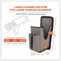 ergodyne Squids 5541 Handheld Barcode Scanner Holster with Belt Clip, Large, 2 Compartments, 2.75 x 3.5 x 8, Polyester,Gray