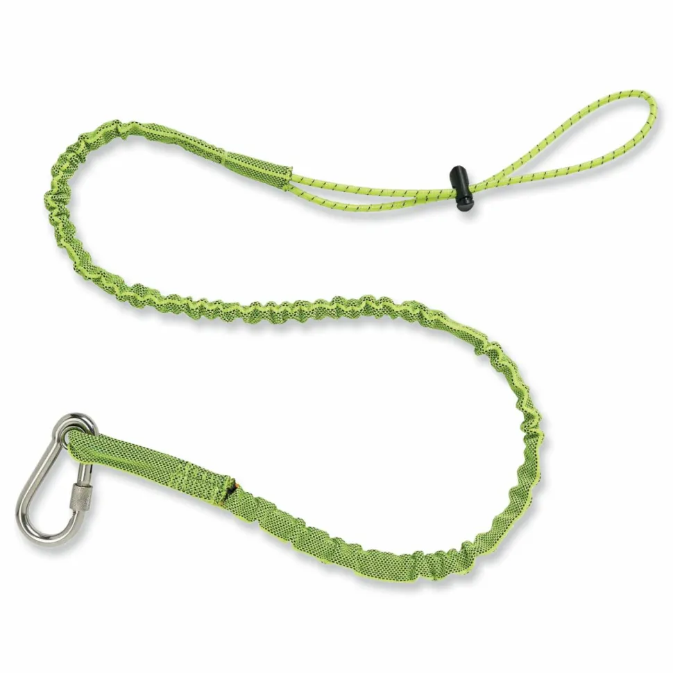 ergodyne Squids 3101 Lanyard with Stainless Steel Carabiner + Cinch-Loop, 15 lb Max Working Capacity, 42" to 54" Long, Lime