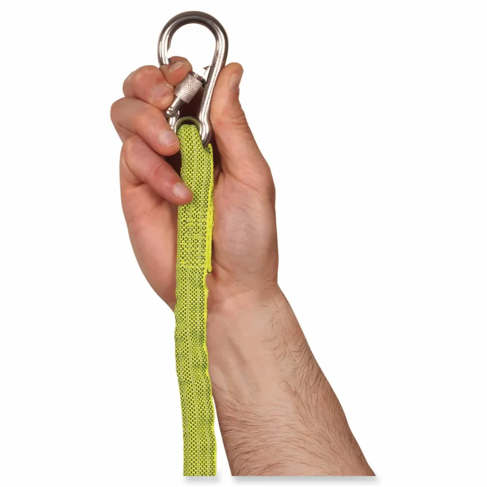 ergodyne Squids 3101 Lanyard with Stainless Steel Carabiner + Cinch-Loop, 15 lb Max Working Capacity, 42" to 54" Long, Lime
