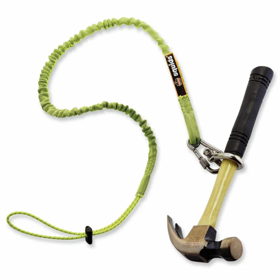 ergodyne Squids 3101 Lanyard with Stainless Steel Carabiner + Cinch-Loop, 15 lb Max Working Capacity, 42" to 54" Long, Lime