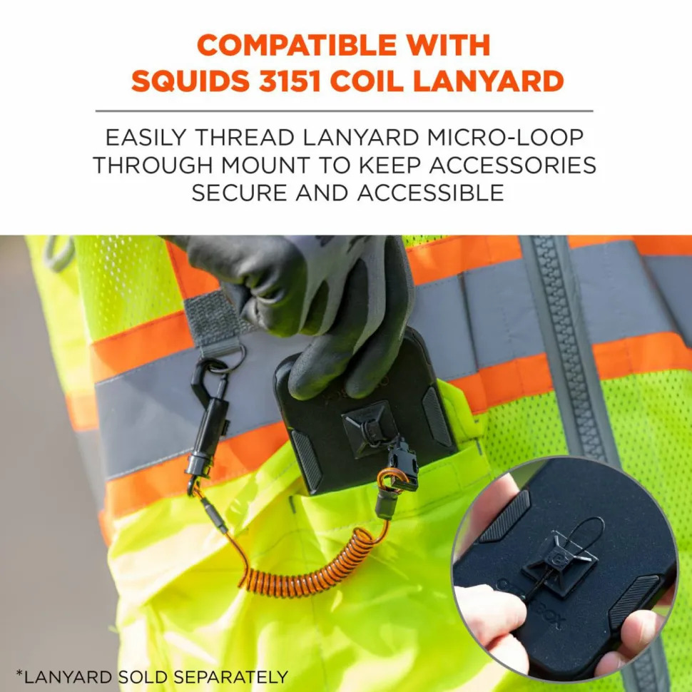 ergodyne Squids 3701 Mini Adhesive Mount Replacements, 2 lb Max Safe Working Capacity, 0.9" Long, Black,10/Pack