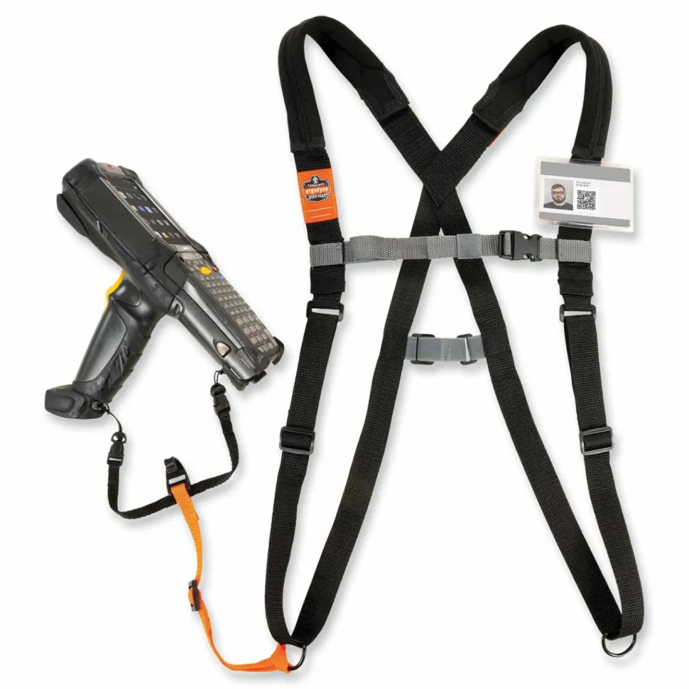 ergodyne Squids 3138 Padded Barcode Scanner Lanyard Harness, 27" Arm Straps,18.5" Lanyard,Black/Orange/Gray