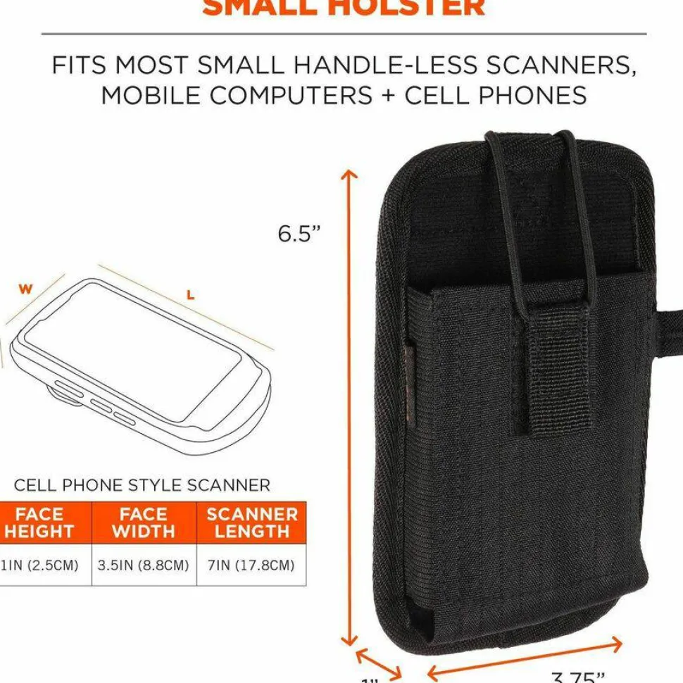 ergodyne Squids 5544 Phone Style Scanner Holster with Belt Clip and Loops, 1 Compartment, 3.75 x 1 x 6.5, Polyester,Black