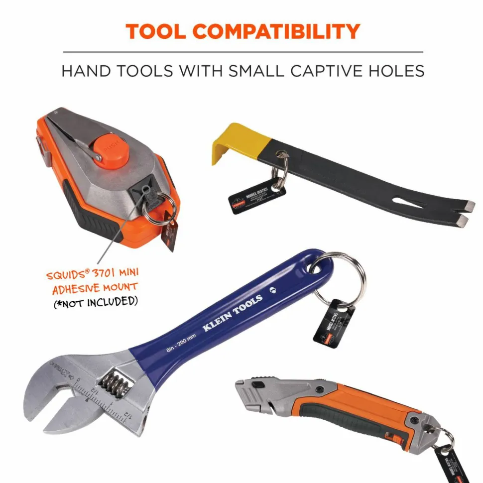 ergodyne Squids 3785 Split Ring Tool Attachment, 2 lb Max Working Capacity, 1.5" dia, Silver, 10/Pack