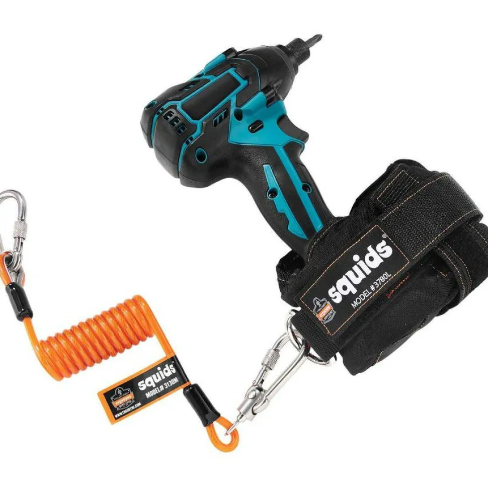 ergodyne Squids 3130M Coiled Cable Lanyard with Carabiners, 5 lb Max Working Capacity, 6.5" to 48" Long, Orange