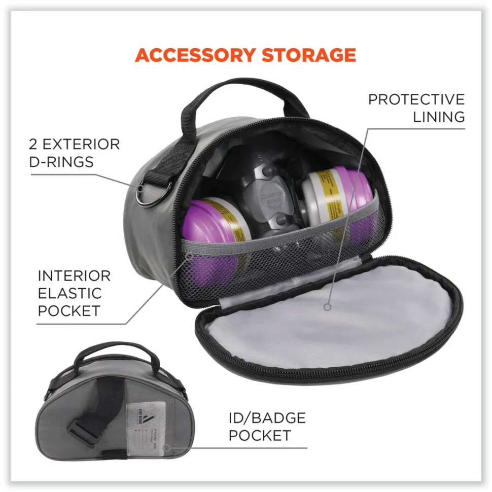 ergodyne Arsenal 5187 Clamshell Half Respirator Bag with Zipper Closure, 4 x 9 x 5, Gray
