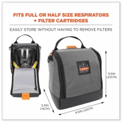 ergodyne Arsenal 5185 Full Respirator Bag with Zipper Magnetic Closure, 5.5 x 9.5 x 9.5, Gray