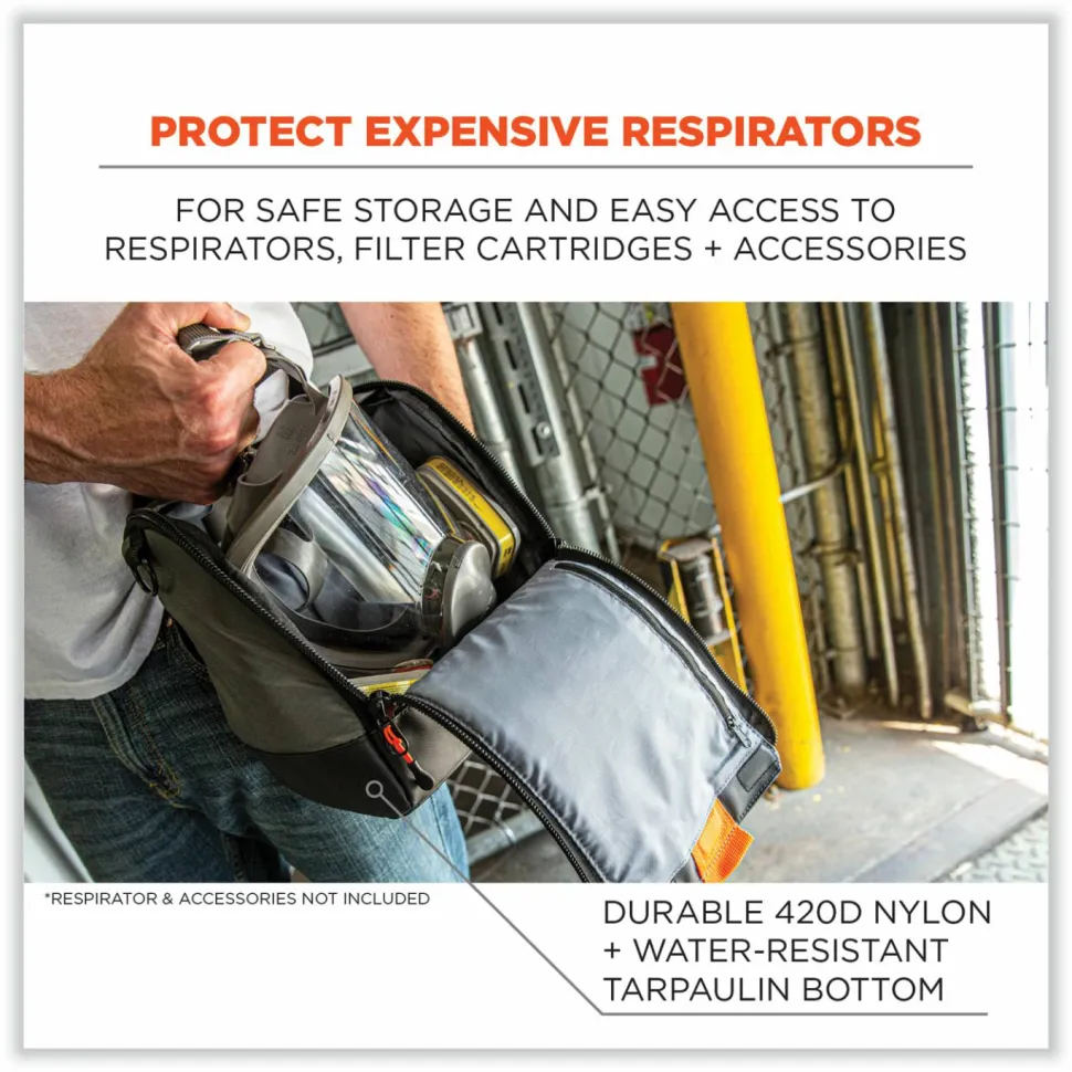 ergodyne Arsenal 5185 Full Respirator Bag with Zipper Magnetic Closure, 5.5 x 9.5 x 9.5, Gray