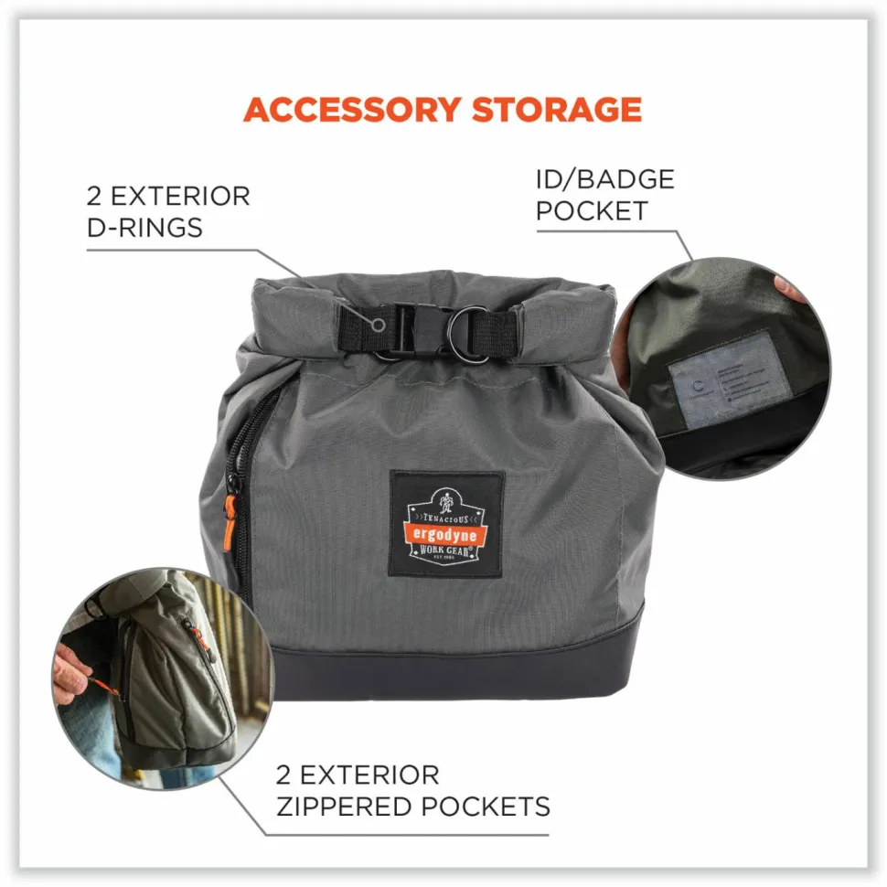 ergodyne Arsenal 5186 Full Respirator Bag with Roll Top Closure, 7.5 x 13.5 x 13.5, Gray