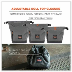 ergodyne Arsenal 5186 Full Respirator Bag with Roll Top Closure, 7.5 x 13.5 x 13.5, Gray