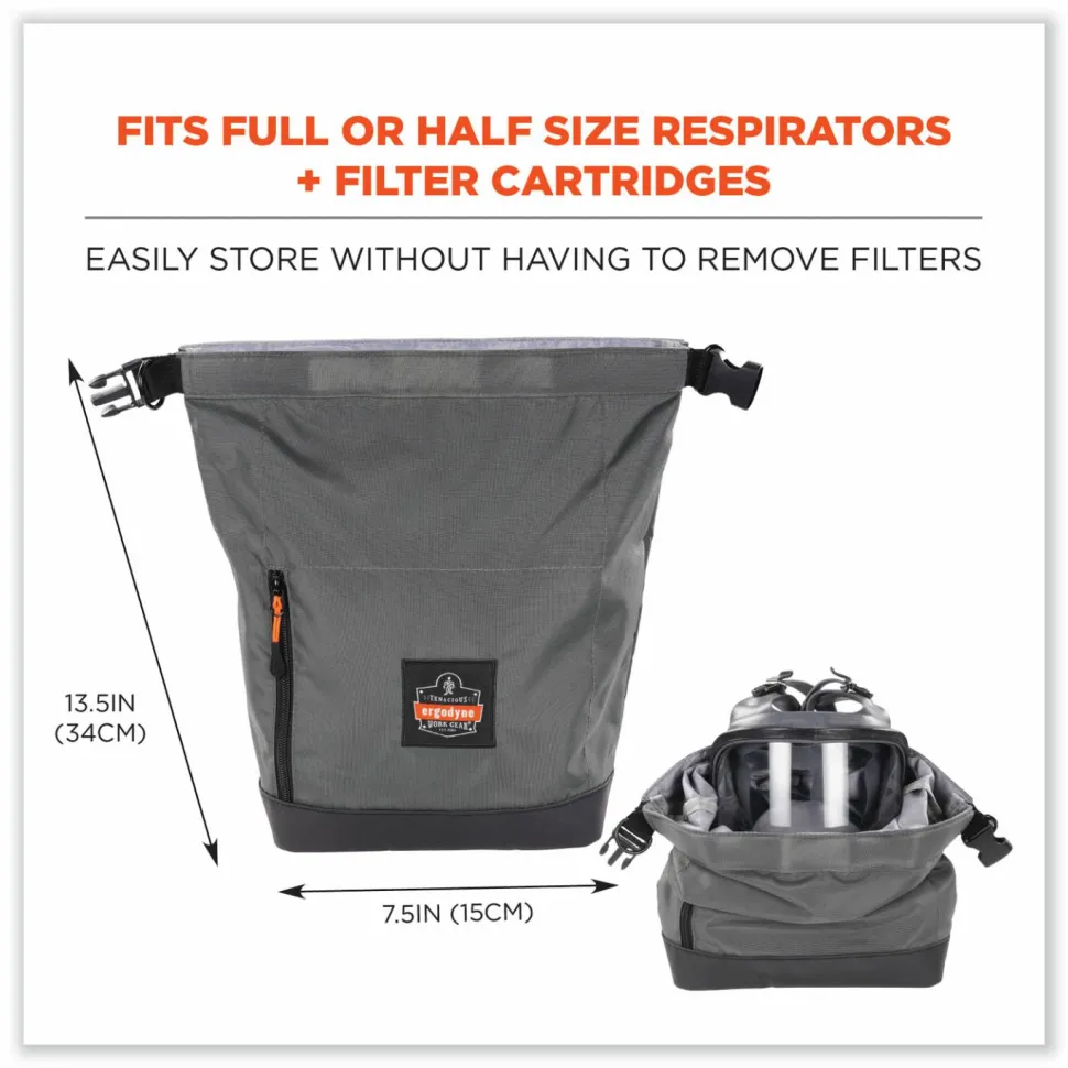 ergodyne Arsenal 5186 Full Respirator Bag with Roll Top Closure, 7.5 x 13.5 x 13.5, Gray