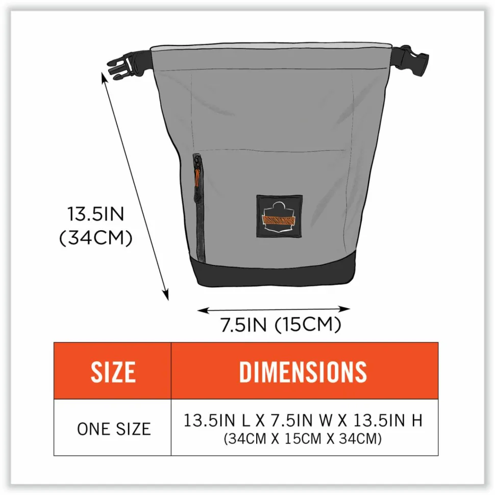 ergodyne Arsenal 5186 Full Respirator Bag with Roll Top Closure, 7.5 x 13.5 x 13.5, Gray