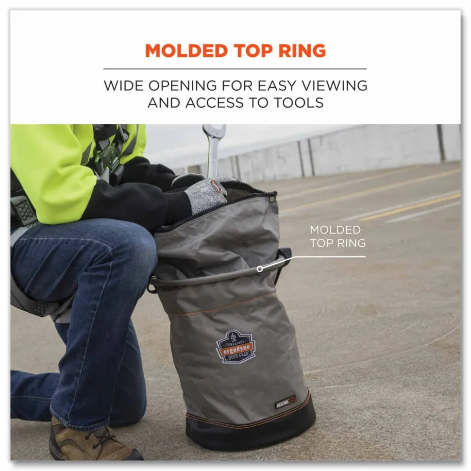 ergodyne Arsenal 5973 Hoist Bucket Tool Bag with D-Rings and Zipper Top, 150 lb, Gray