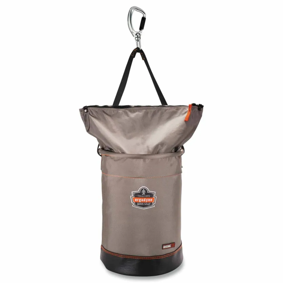 ergodyne Arsenal 5974 Hoist Bucket Tool Bag with Swiveling Carabiner and Zipper Top, 150 lb, Gray