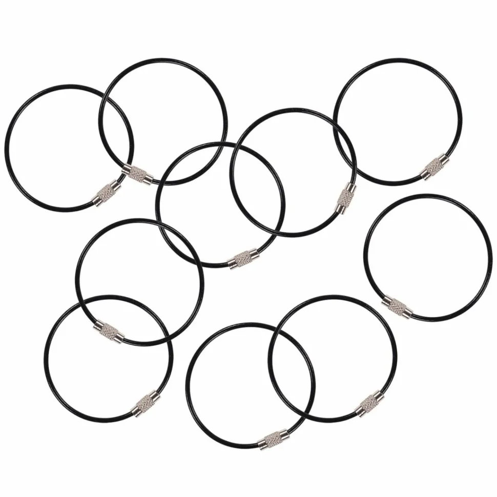 ergodyne Arsenal 5719 Wire Cable Key Ring, 1.88" dia, Iron, Black, 10/Pack