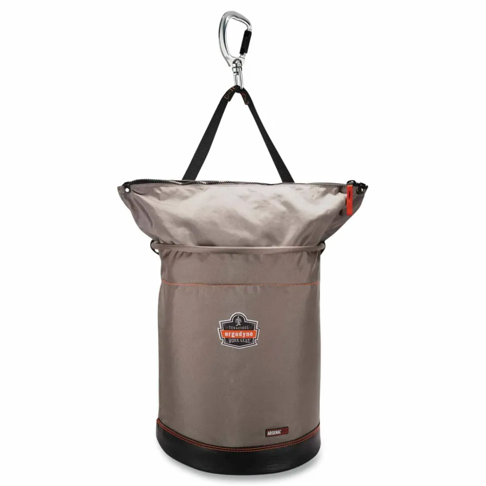 ergodyne Arsenal 5976 XL Hoist Bucket Tool Bag with Swiveling Carabiner and Zipper Top, 150 lb, Gray