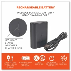 ergodyne N-Ferno 6495B Portable Battery Power Bank with USB-C Cord, 7.2 V