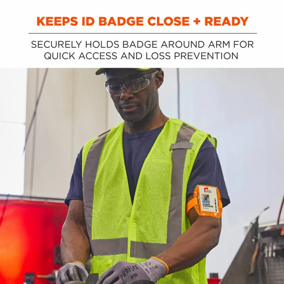 ergodyne Squids 3386 Arm Band ID/Badge Holder, Vertical, Orange, 3.75 x 4.25 Holder, 2.5 x 4 Insert, 10/Pack