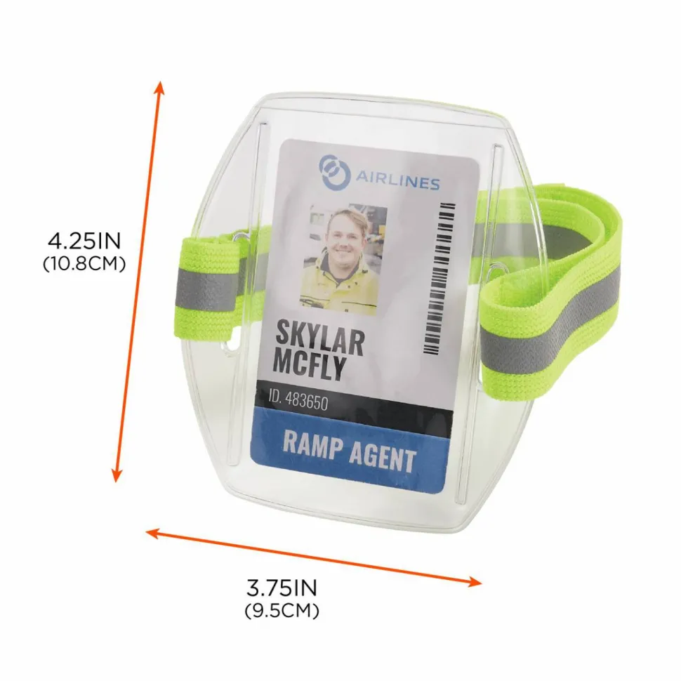 ergodyne Squids 3386 Arm Band ID/Badge Holder, Vertical, Hi-Vis Lime, 3.75 x 4.25 Holder, 2.5 x 4 Insert, 10/Pack